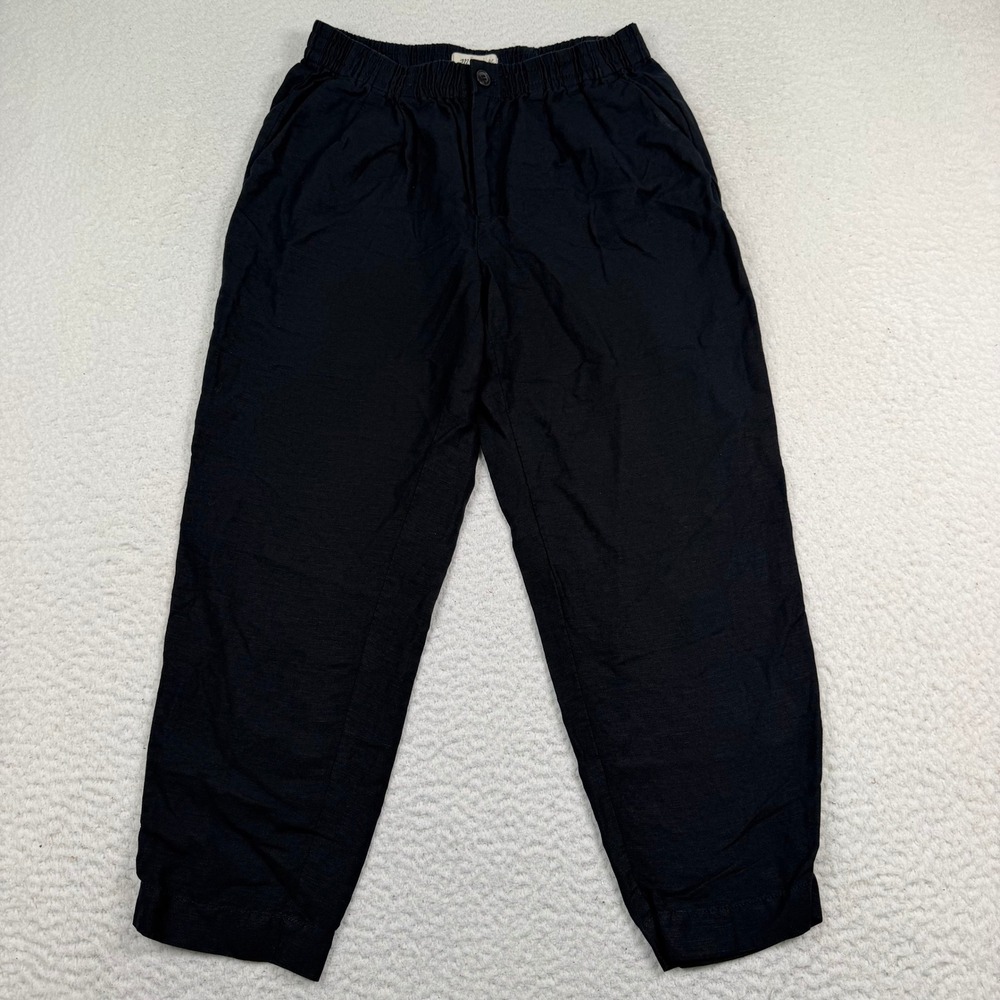 Madewell Linen-Blend Track Trousers Pants Small Black Relaxed Summer Pockets